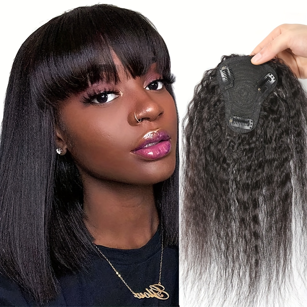 Clip In Hair Piece - Pelo liso rizado con flequillo, pieza
